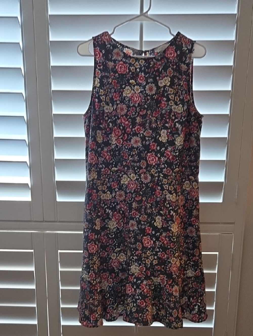Floral Sleeveless A-Line Dress in Green with Pink & Cream Blooms